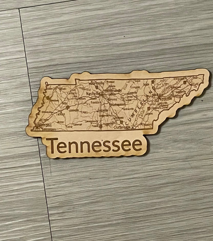 Engraved Wooden Tennessee Map Magnet– Custom Laser Cut State Decor