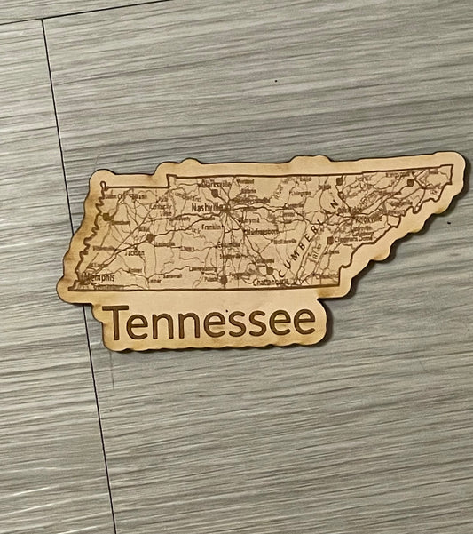 Engraved Wooden Tennessee Map Magnet– Custom Laser Cut State Decor