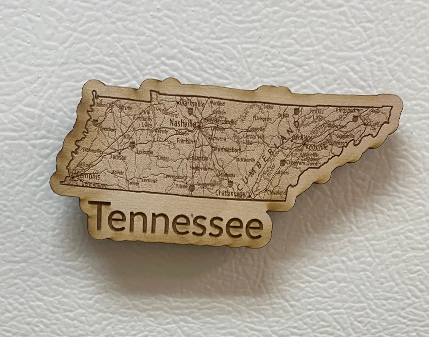 Engraved Wooden Tennessee Map Magnet– Custom Laser Cut State Decor