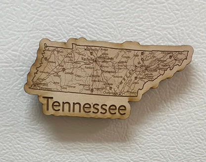 Engraved Wooden Tennessee Map Magnet– Custom Laser Cut State Decor